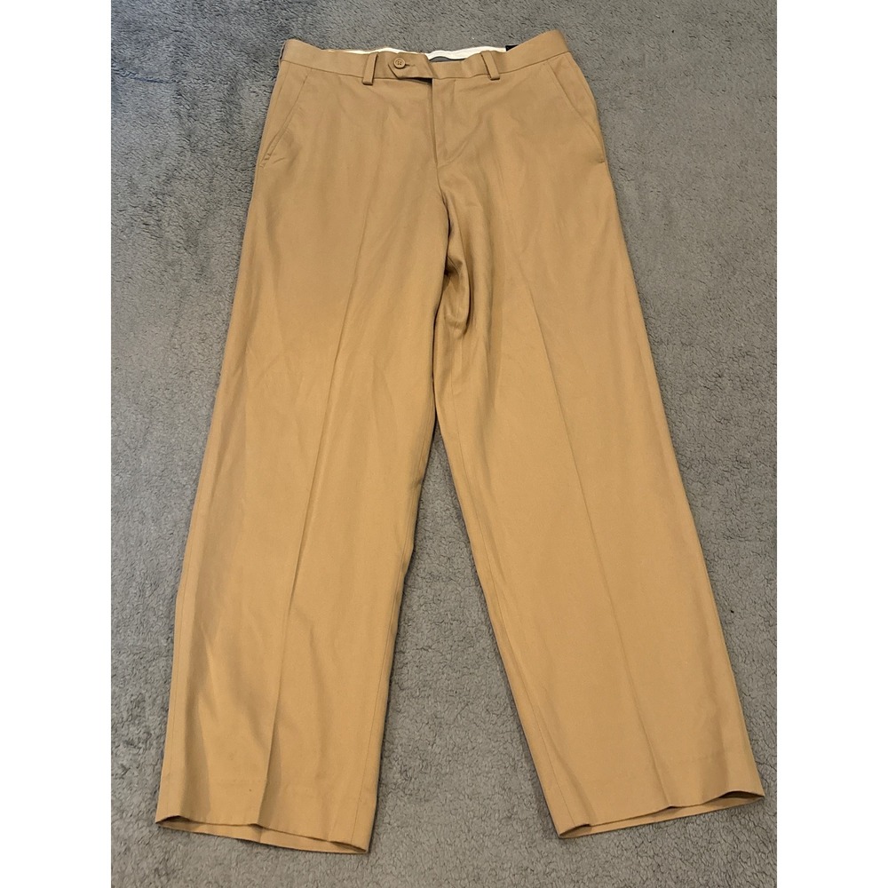 Bachrach Mens Tan Khaki Lyocell Cotton Dress Pants 32W x 30L Flat Front NWT